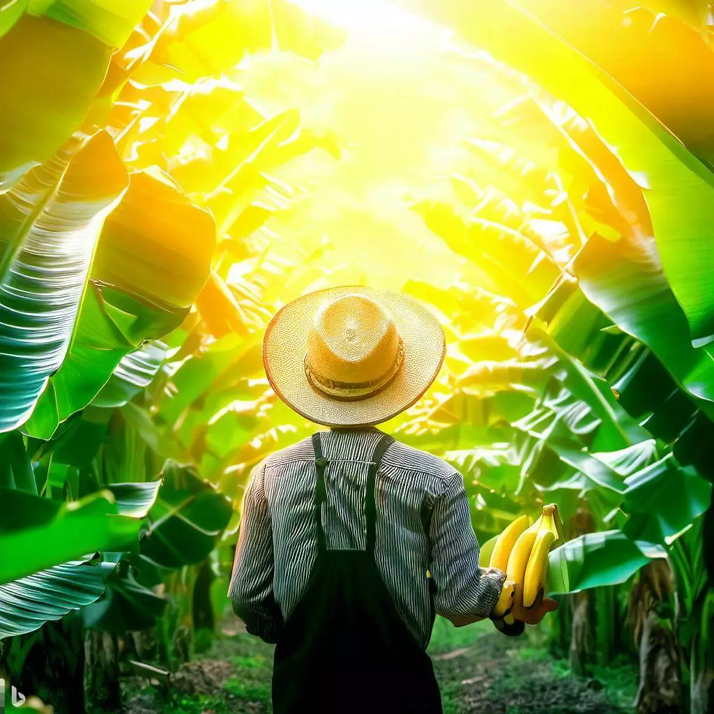Ilustrasi kebun pisang dengan suasana yang hangat dan menenangkan